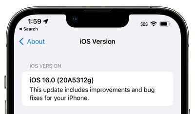 Update-Oberfläche für die iOS 16-Version