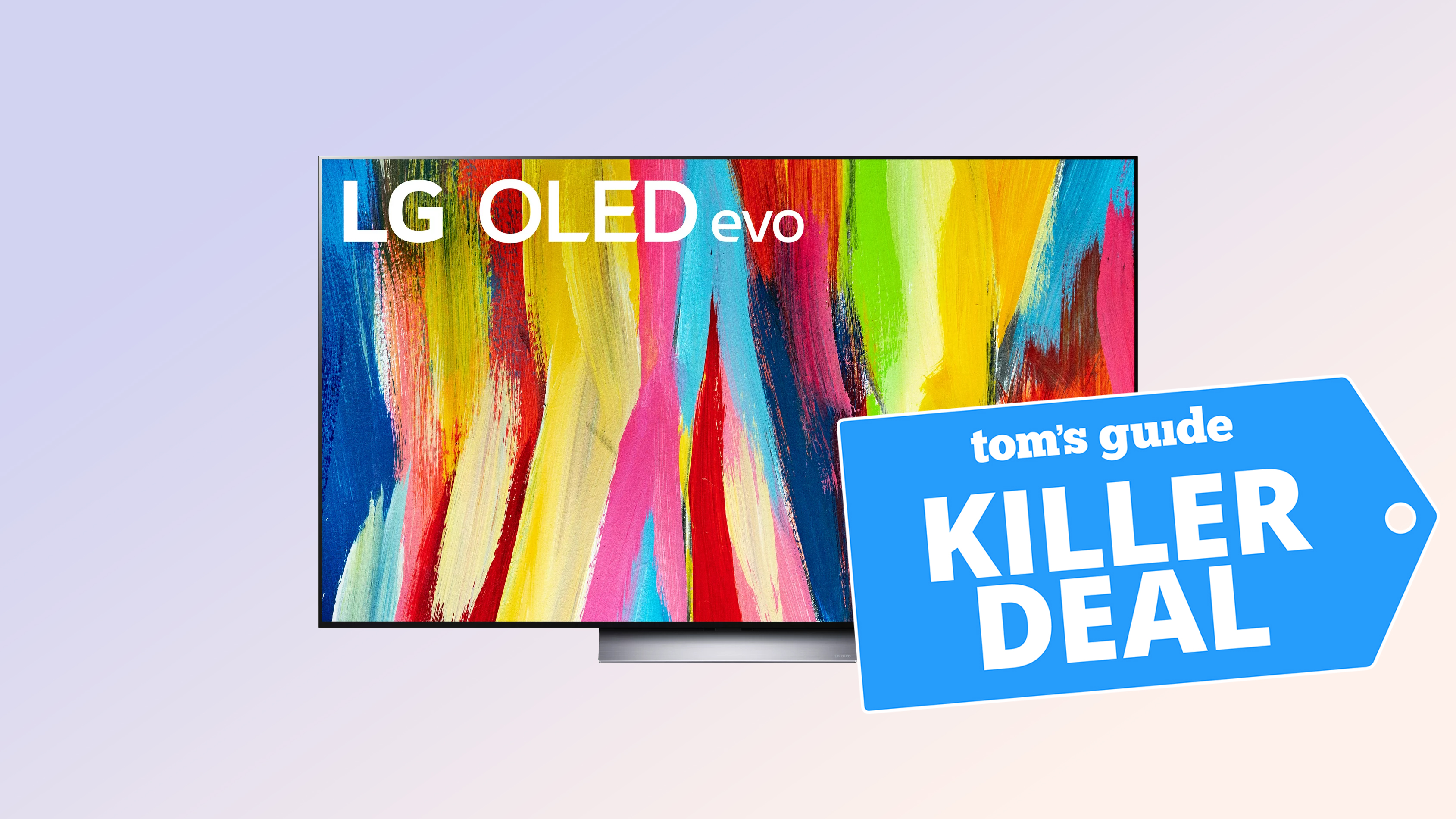 LG C2 OLED-Fernseher auf violettem Hintergrund
