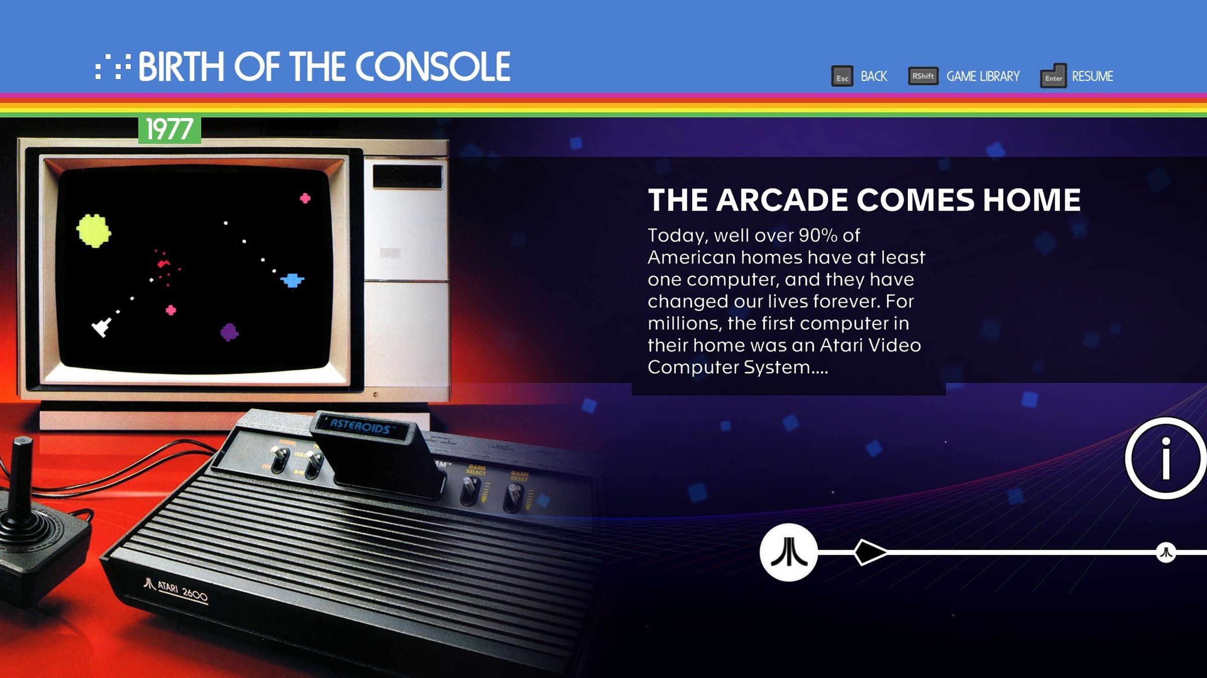 Screenshot einer interaktiven Zeitleiste im Videospiel Atari 50.