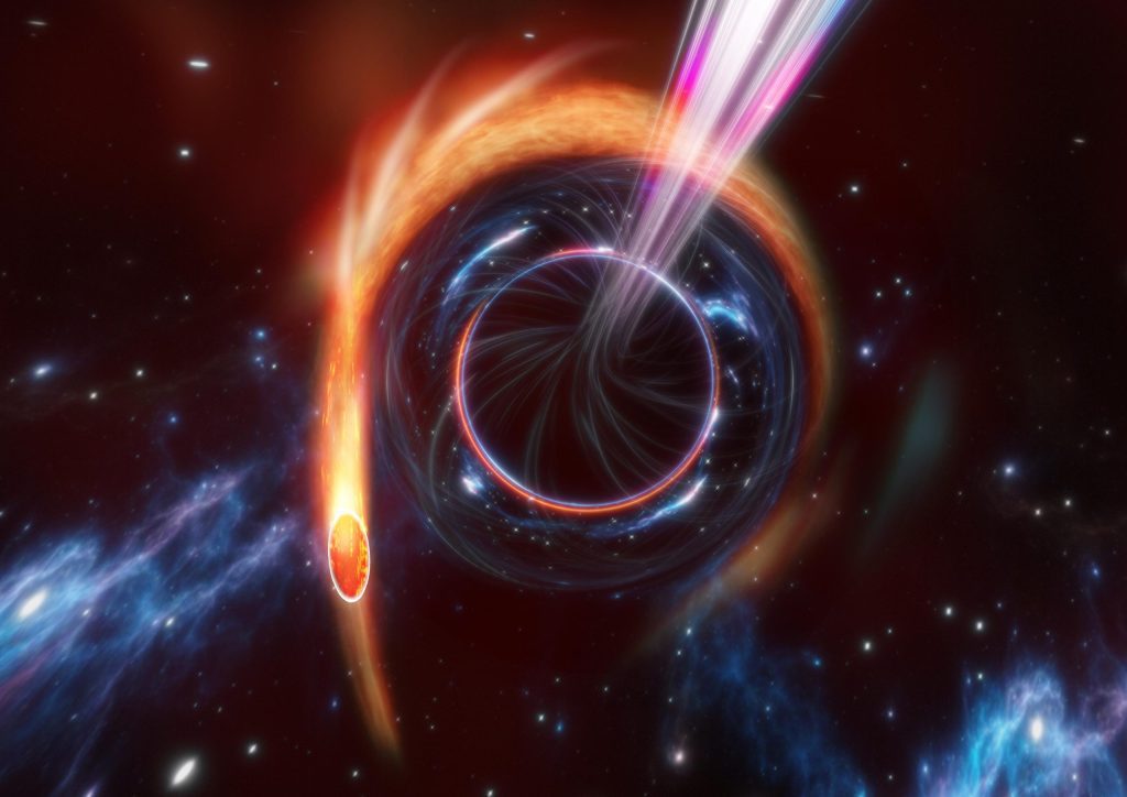 Das supermassive Schwarze Loch zerfetzt Sterne und schießt einen relativistischen Strahl auf die Erde