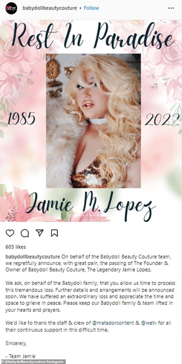 Der Salon veröffentlichte am Montag auf seiner Instagram-Seite eine Erklärung in Erinnerung an Lopez